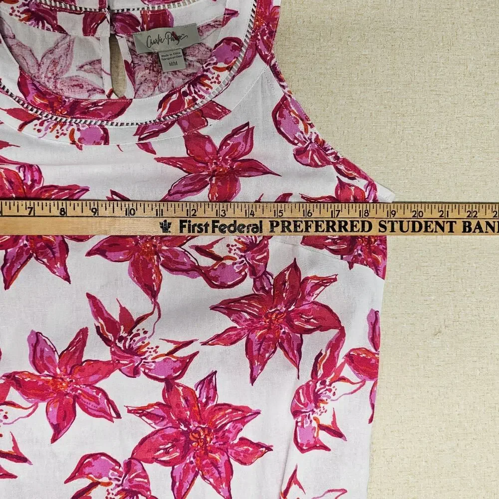 Charlie Paige Sleeveless Shift Dress Pink Floral Print Womens Size M Bohemian